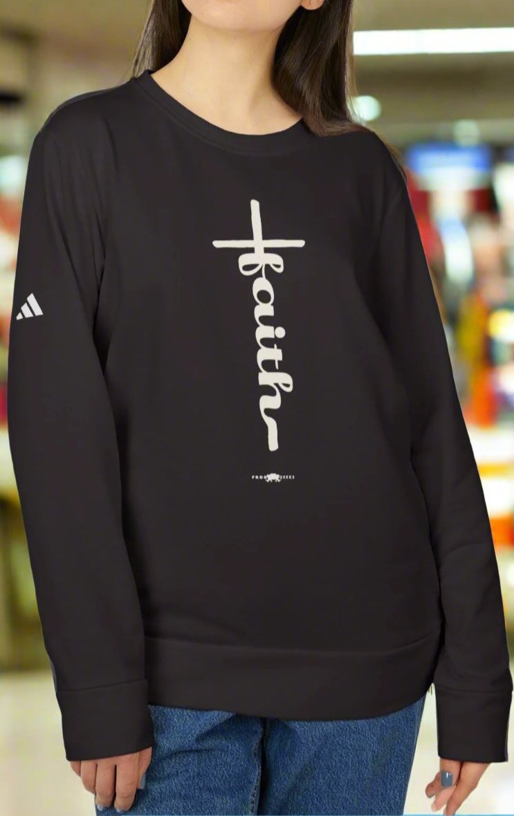 adidas Unisex Fleece Crewneck Sweatshirt Faith Cross by Frog Geeks