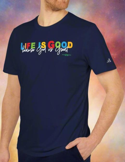 adidas Unisex Sport T-shirt Life is Good because God is Great by Frog Geeks