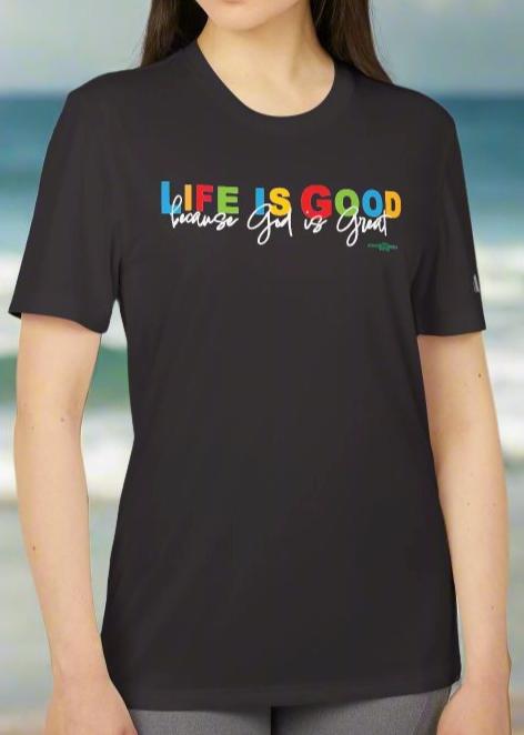 adidas Unisex Sport T-shirt Life is Good because God is Great by Frog Geeks