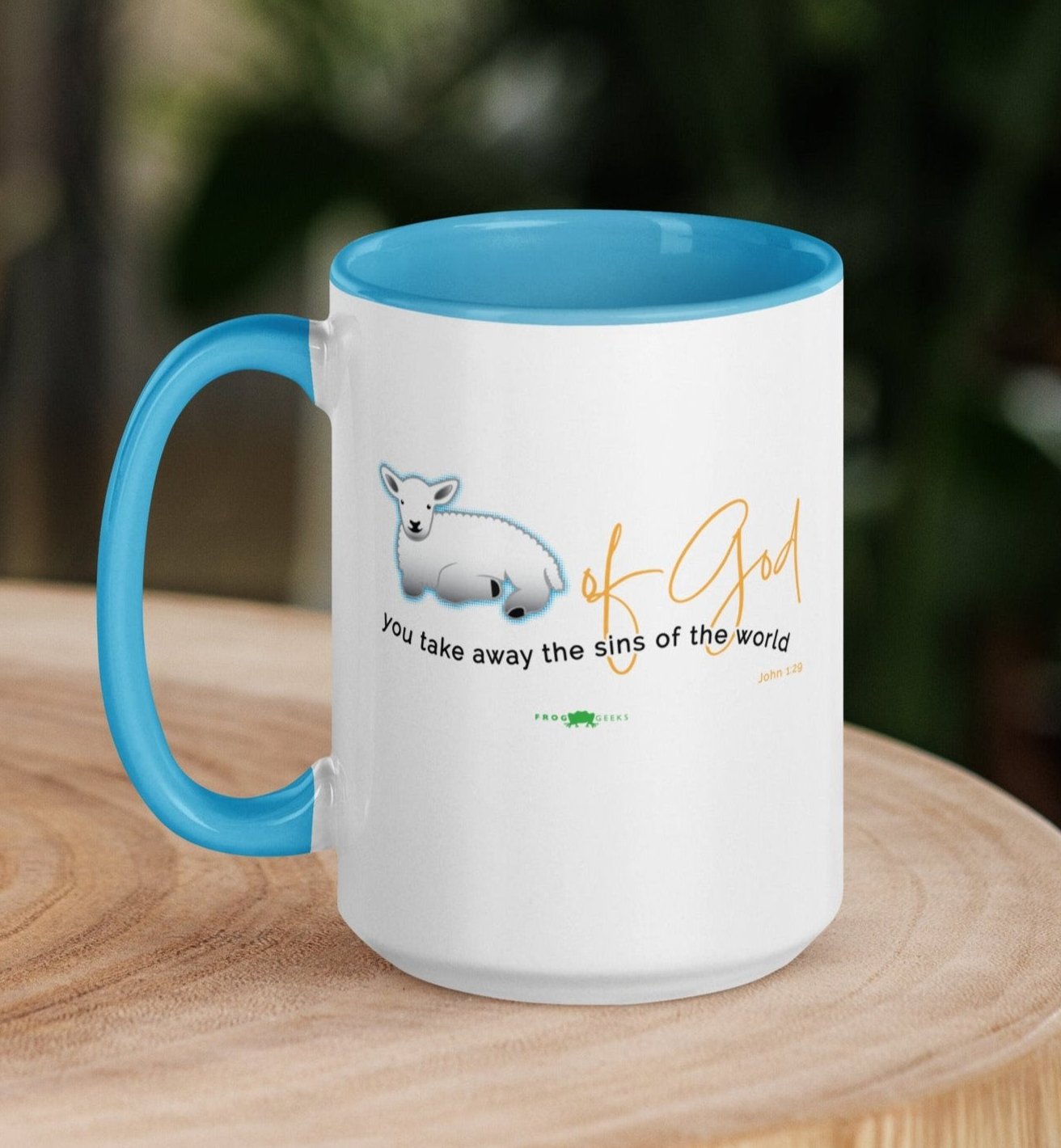 Lamb of God Mug with Color Lt Blue Inside