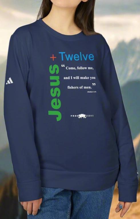 adidas Unisex Fleece Crewneck Sweatshirt Jesus Plus 12 by Frog Geeks