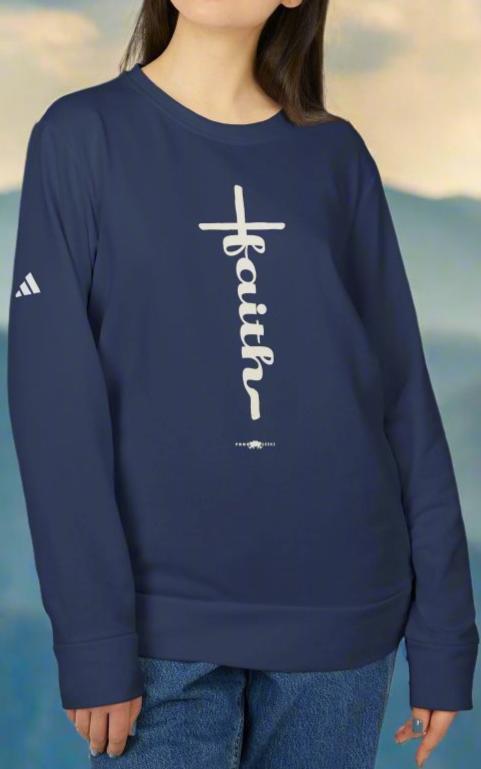 adidas Unisex Fleece Crewneck Sweatshirt Faith Cross by Frog Geeks