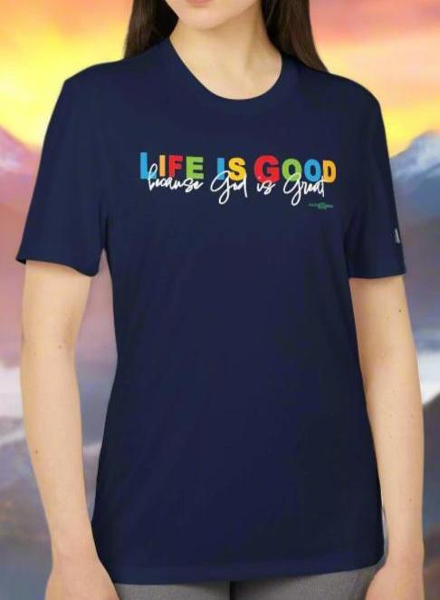 adidas Unisex Sport T-shirt Life is Good because God is Great by Frog Geeks