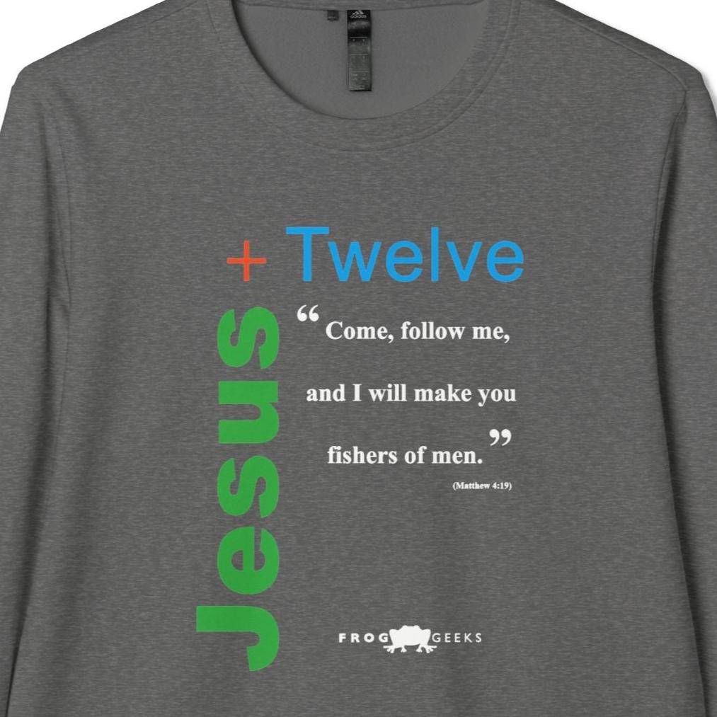 adidas Unisex Fleece Crewneck Sweatshirt Jesus Plus 12 by Frog Geeks