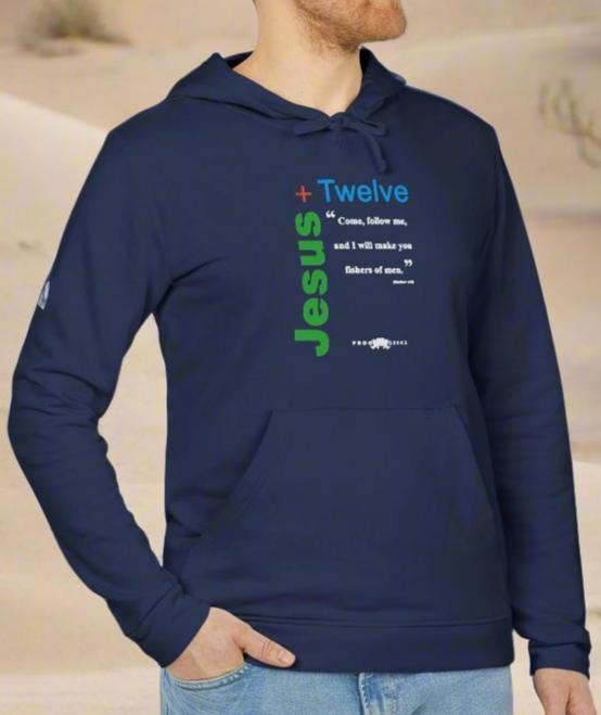 adidas Unisex Fleece Hoodie Jesus Plus 12 Mt4:19 by Frog Geeks
