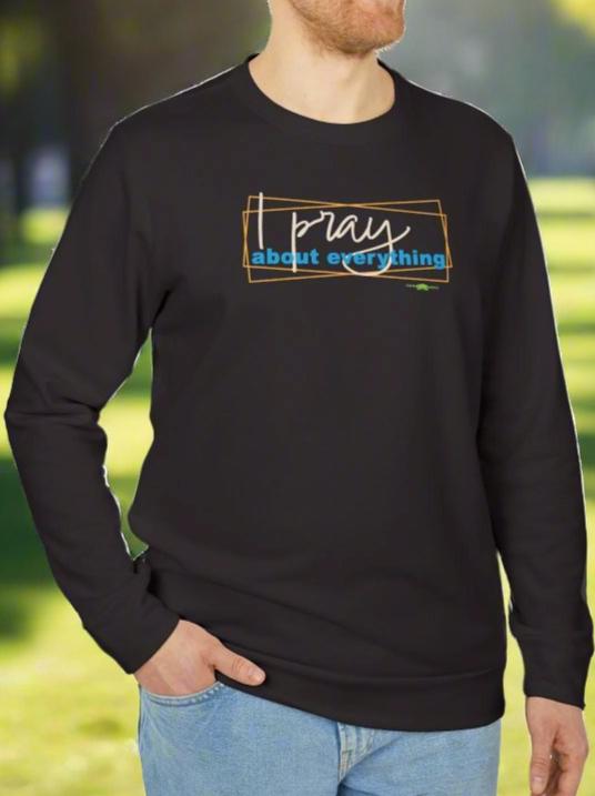 adidas Unisex Fleece Crewneck Sweatshirt I Pray about everything by Frog Geeks