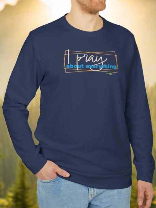 adidas Unisex Fleece Crewneck Sweatshirt I Pray about everything by Frog Geeks