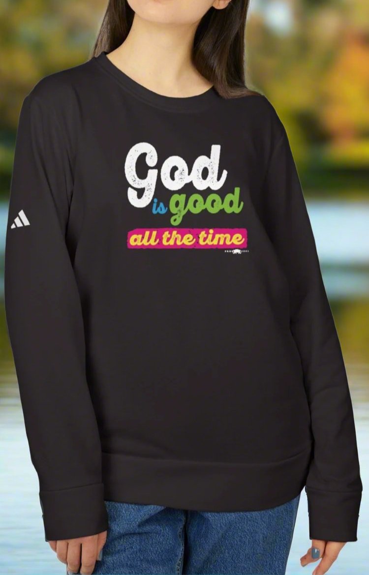 adidas Unisex Fleece Crewneck Sweatshirt with God is Good all the time by Frog Geeks