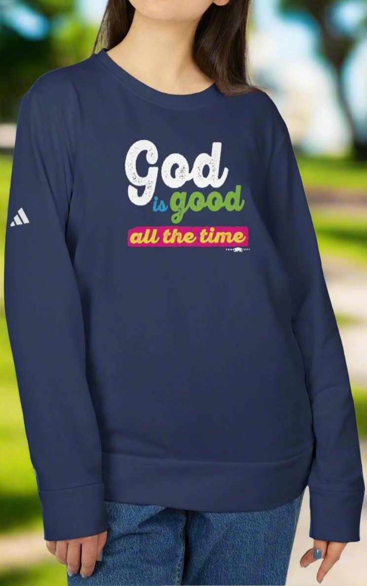 adidas Unisex Fleece Crewneck Sweatshirt with God is Good all the time by Frog Geeks