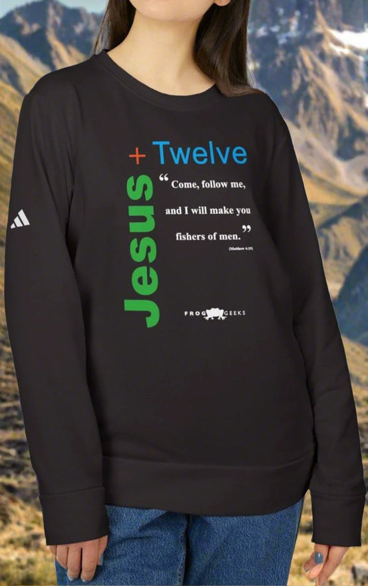 adidas Unisex Fleece Crewneck Sweatshirt Jesus Plus 12 by Frog Geeks