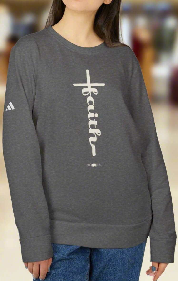 adidas Unisex Fleece Crewneck Sweatshirt Faith Cross by Frog Geeks