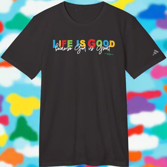 adidas Unisex Sport T-shirt Life is Good because God is Great by Frog Geeks