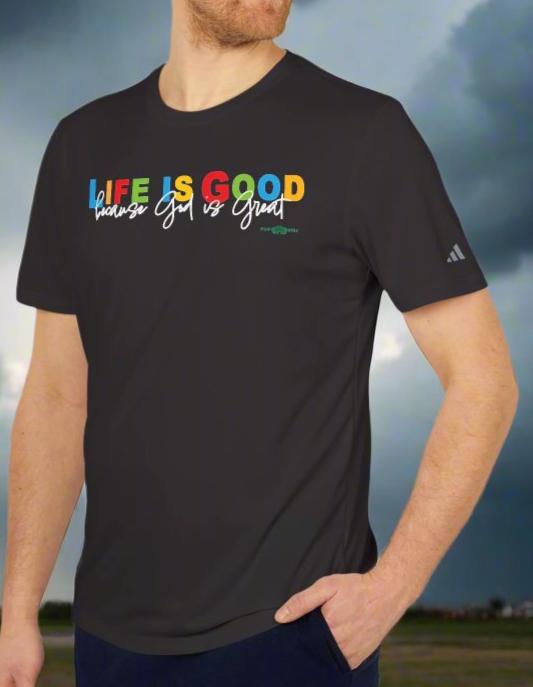 adidas Unisex Sport T-shirt Life is Good because God is Great by Frog Geeks