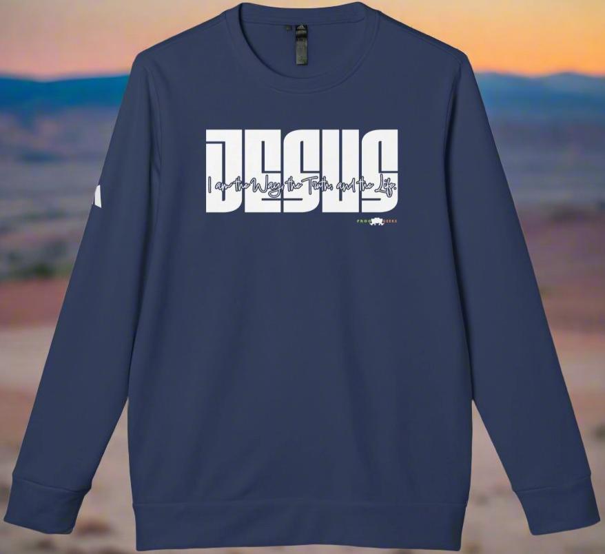 adidas Unisex Fleece Crewneck Sweatshirt Jesus: I am the Way by Frog Geeks