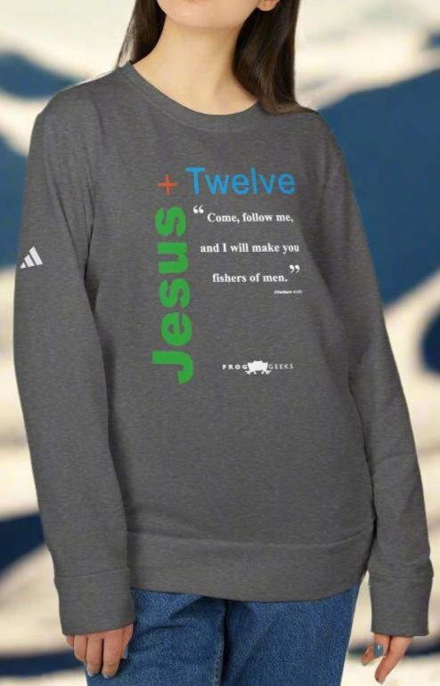 adidas Unisex Fleece Crewneck Sweatshirt Jesus Plus 12 by Frog Geeks