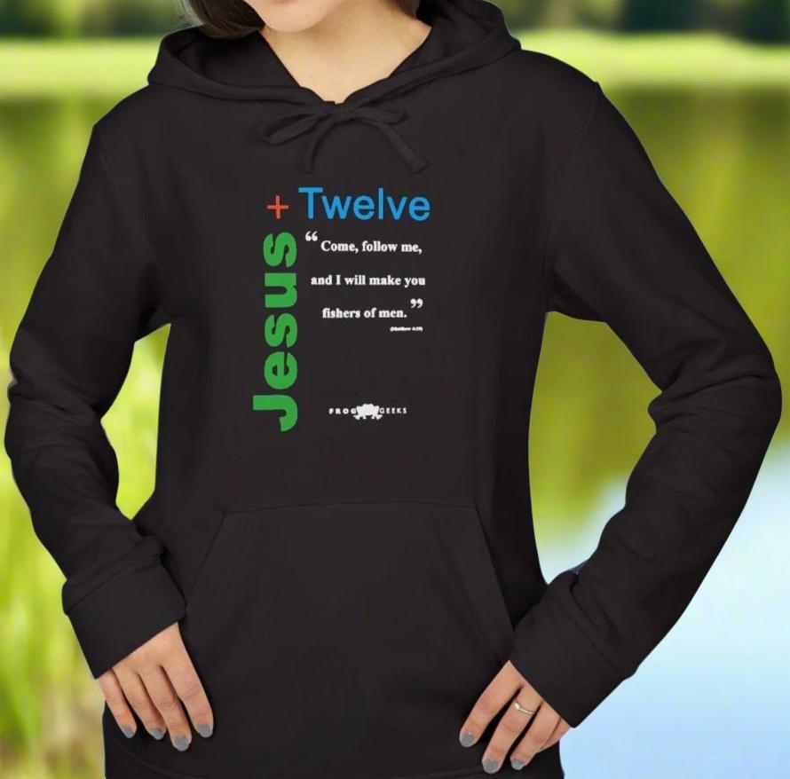 adidas Unisex Fleece Hoodie Jesus Plus 12 Mt4:19 by Frog Geeks