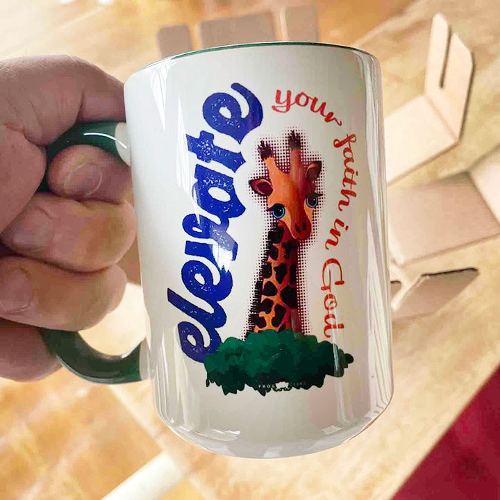 Elevate Your Faith in God Mug with Green Color Inside by Frog Geeks