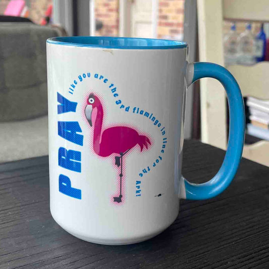 Mug with Lt Blue Color Inside - Flamingo by Frog Geeks Original Christian Designs