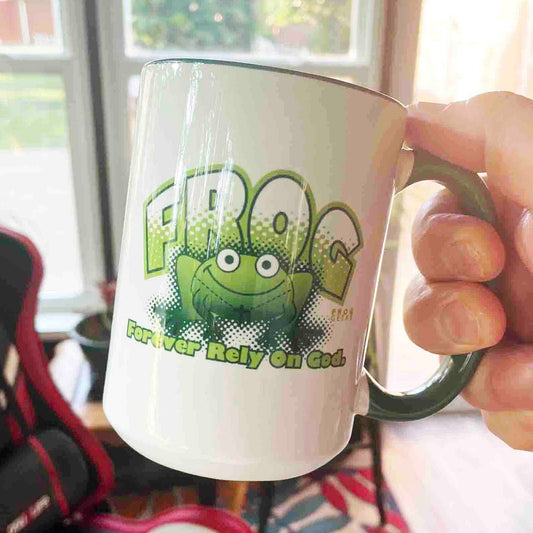 Mug with Green Color Inside - FROG by Frog Geeks Original Christian Designs