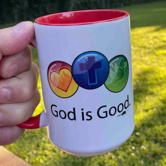 Mug with Red Color Inside - God is Good by Frog Geeks Original Christian Designs