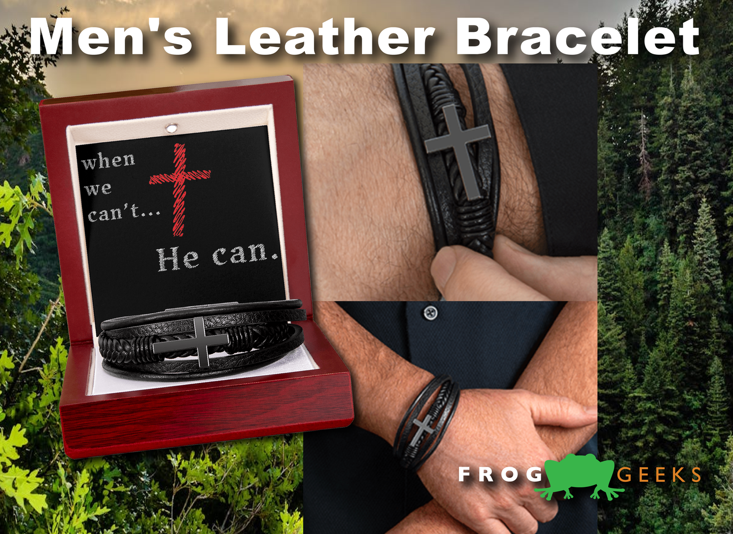 Jesus Cross Men's Leather Bracelet