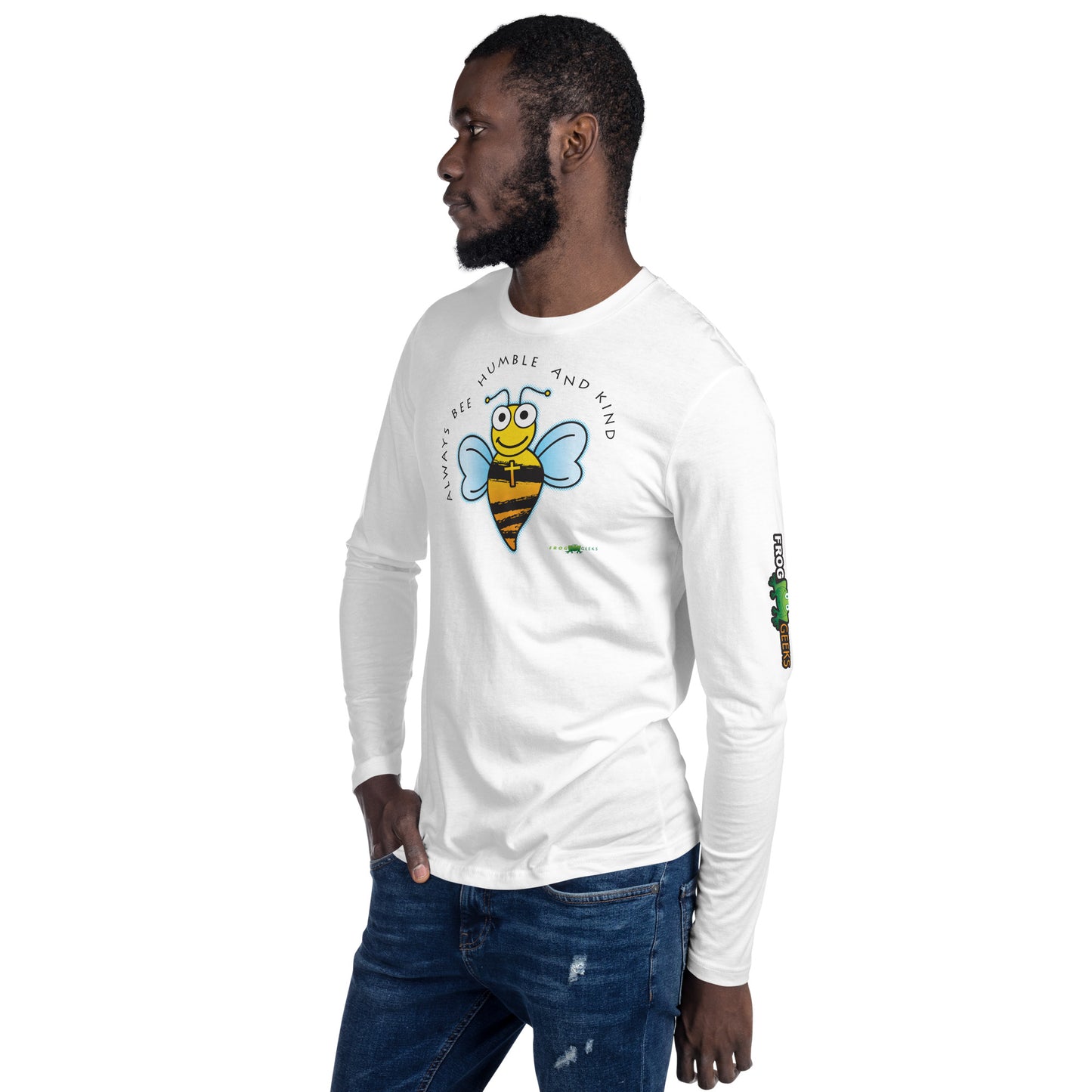 Long Sleeve Fitted Crew - Always Bee Humble and Kind SPECIAL EDITION Frog Geeks Logo