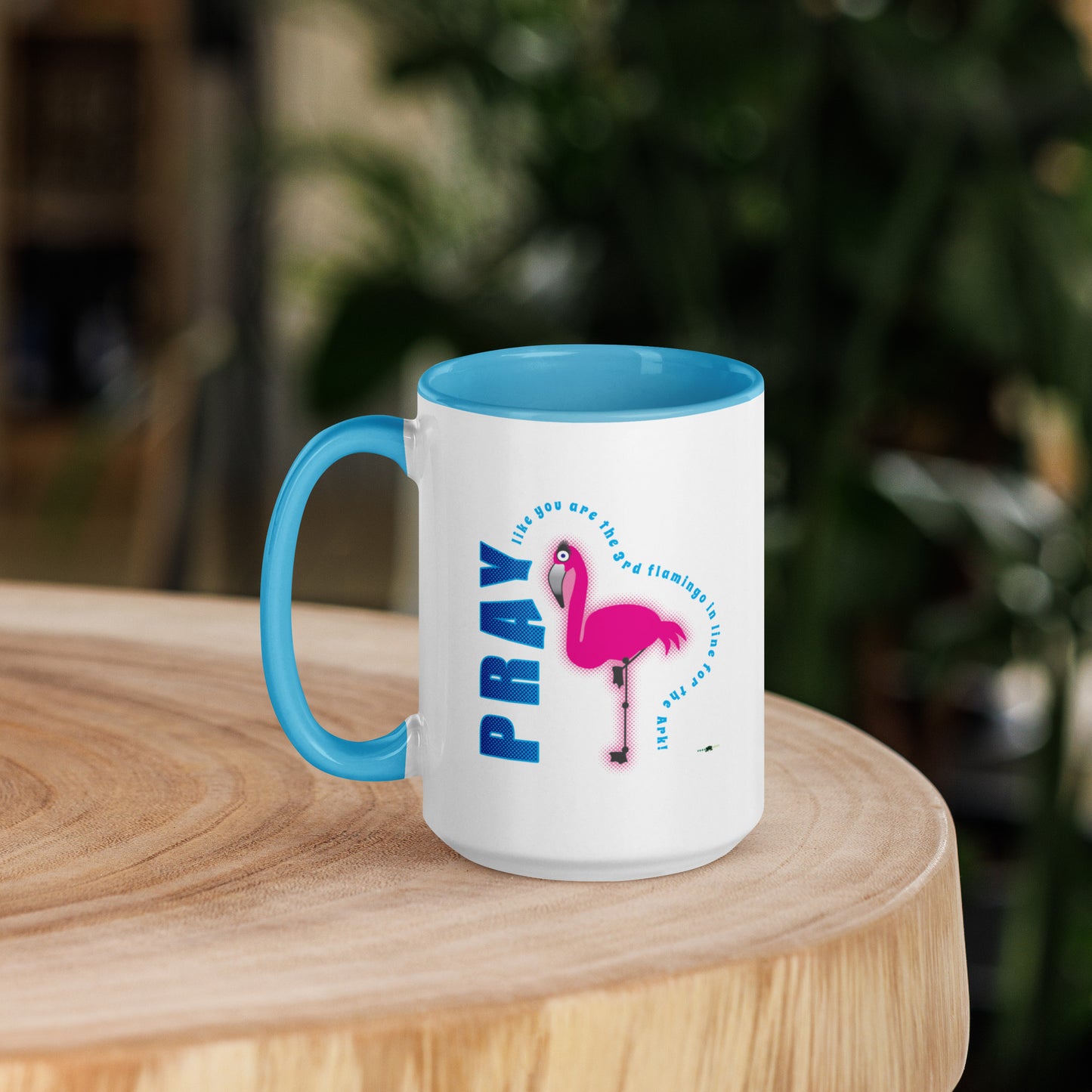 Mug with Lt Blue Color Inside - Flamingo by Frog Geeks Original Christian Designs