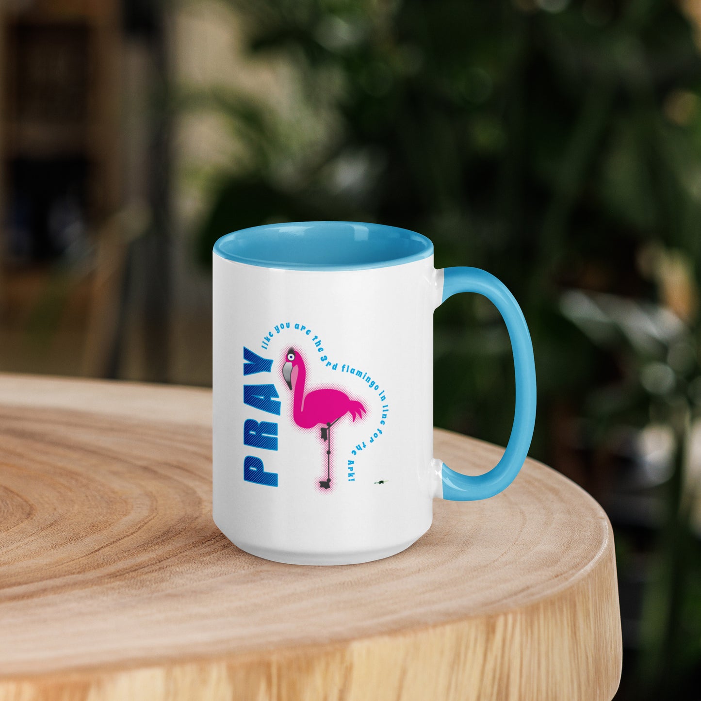 Mug with Lt Blue Color Inside - Flamingo by Frog Geeks Original Christian Designs