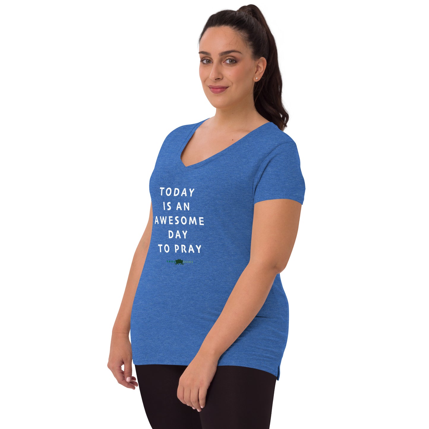 Women’s recycled v-neck t-shirt - Today is an Awesome Day by Frog Geeks