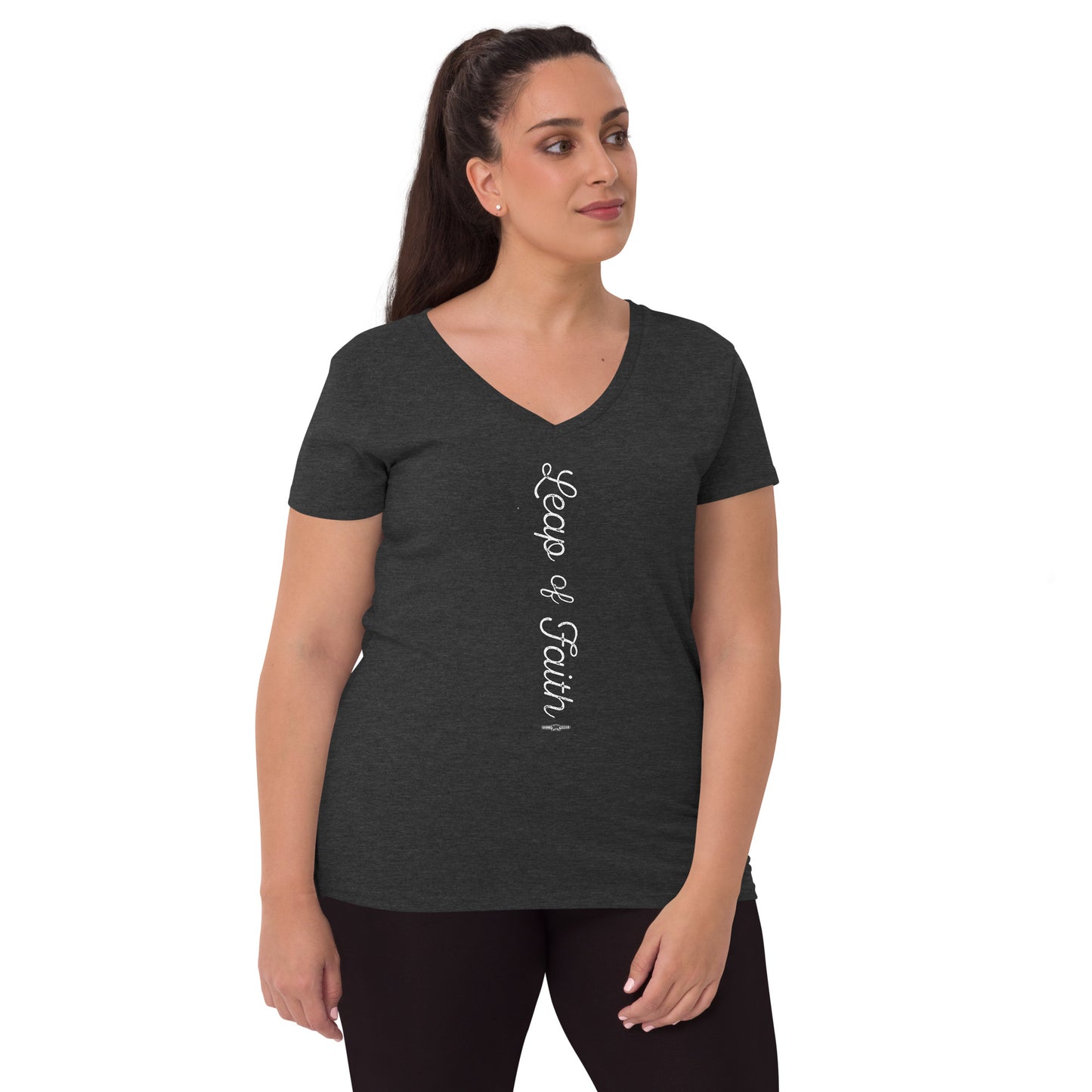 Women’s recycled v-neck t-shirt Leap of Faith by Frog Geeks