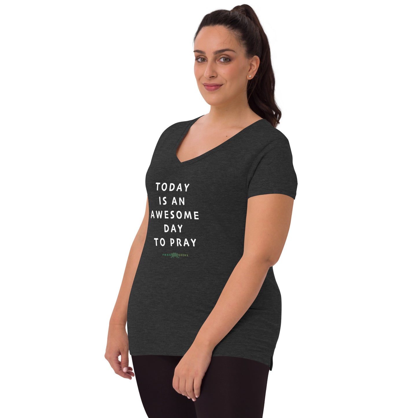 Women’s recycled v-neck t-shirt - Today is an Awesome Day by Frog Geeks