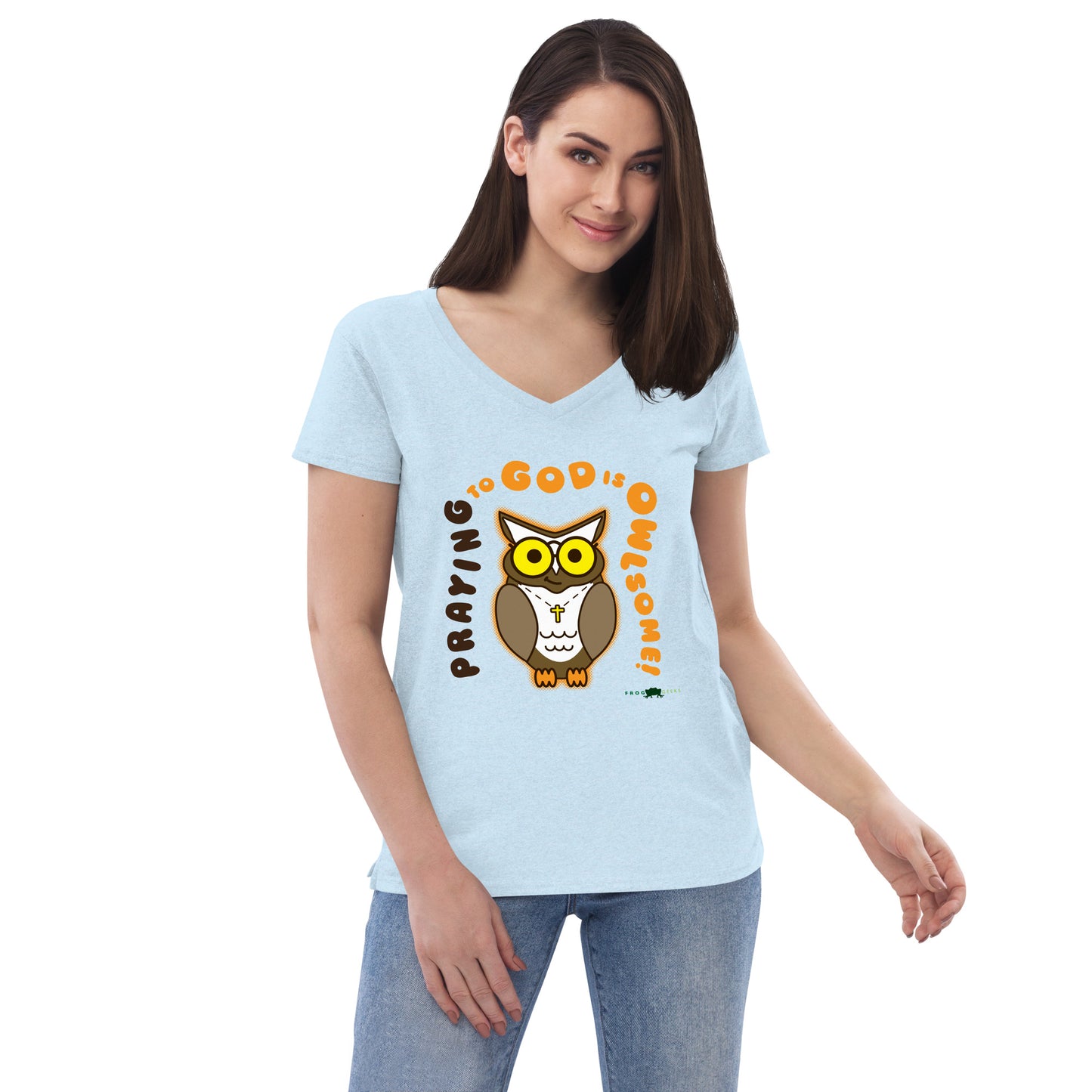 Women’s recycled v-neck t-shirt - Owlsome by Frog Geeks