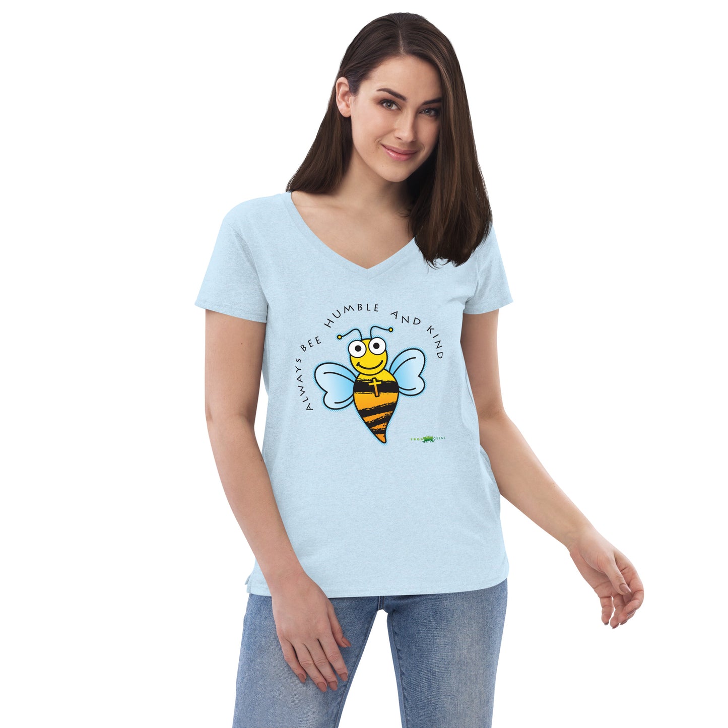 Women’s recycled v-neck t-shirt - Always Bee Humble & Kind by Frog Geeks