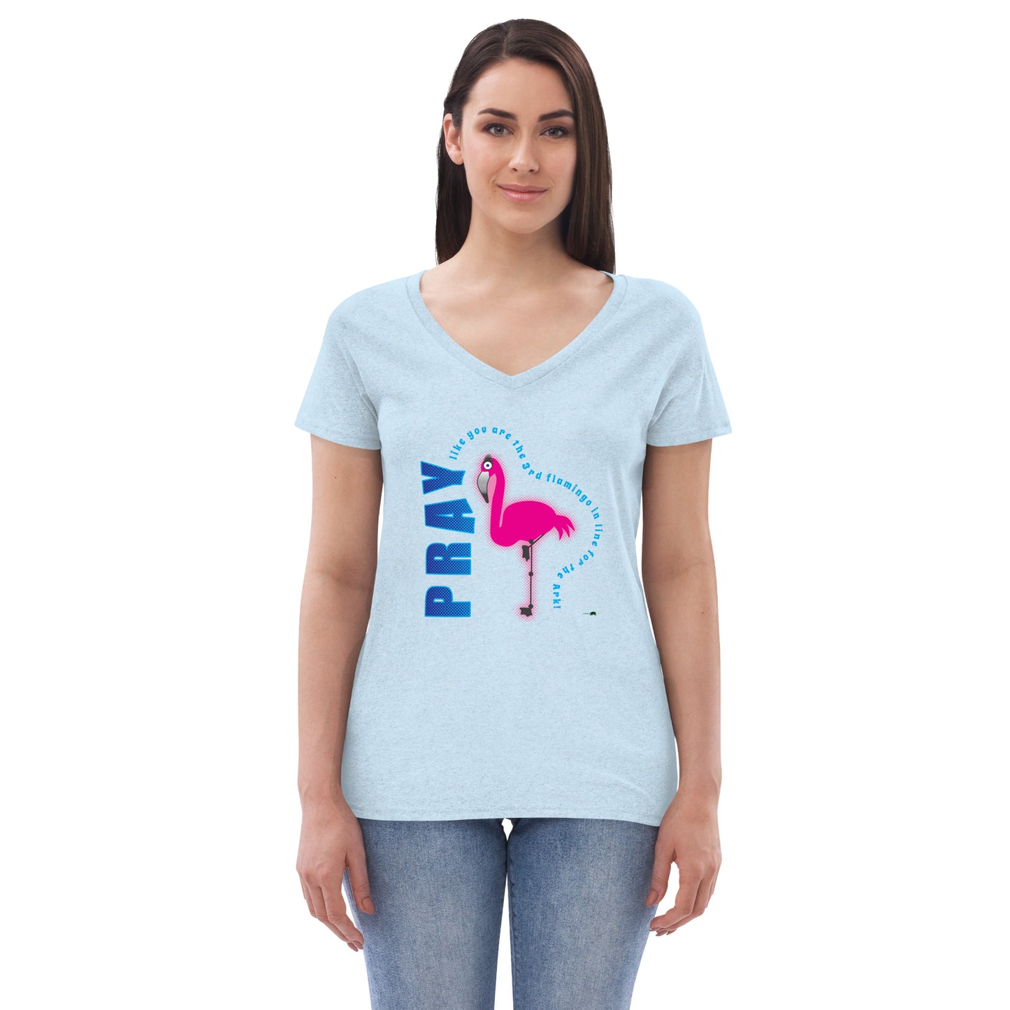 Women’s recycled v-neck t-shirt - Flamingo by Frog Geeks