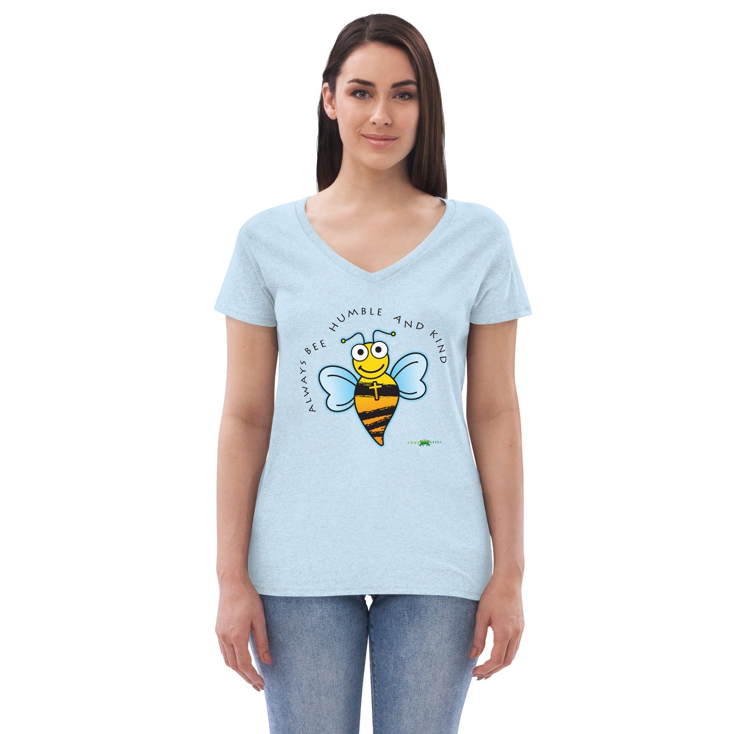 Women’s recycled v-neck t-shirt - Always Bee Humble & Kind by Frog Geeks