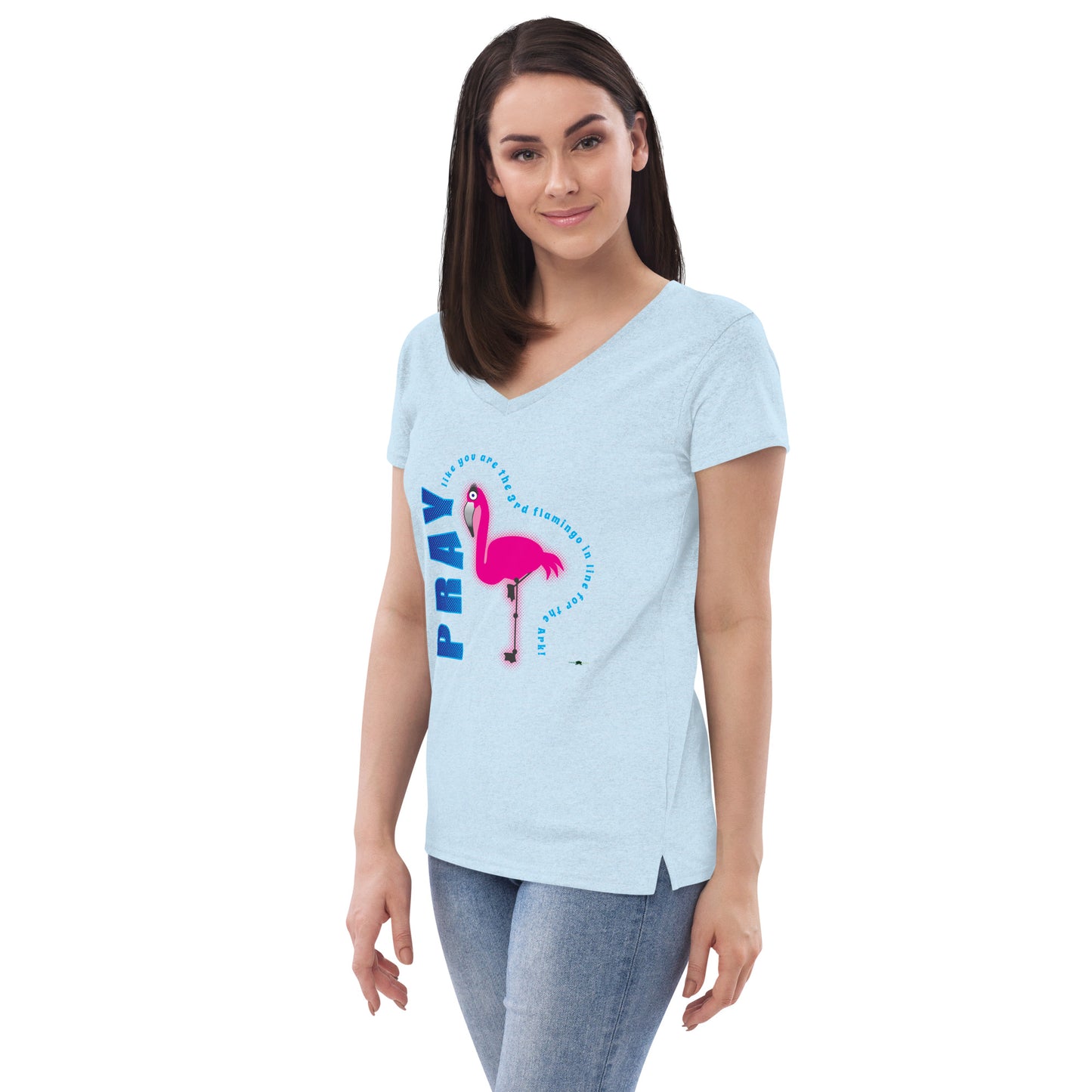Women’s recycled v-neck t-shirt - Flamingo by Frog Geeks