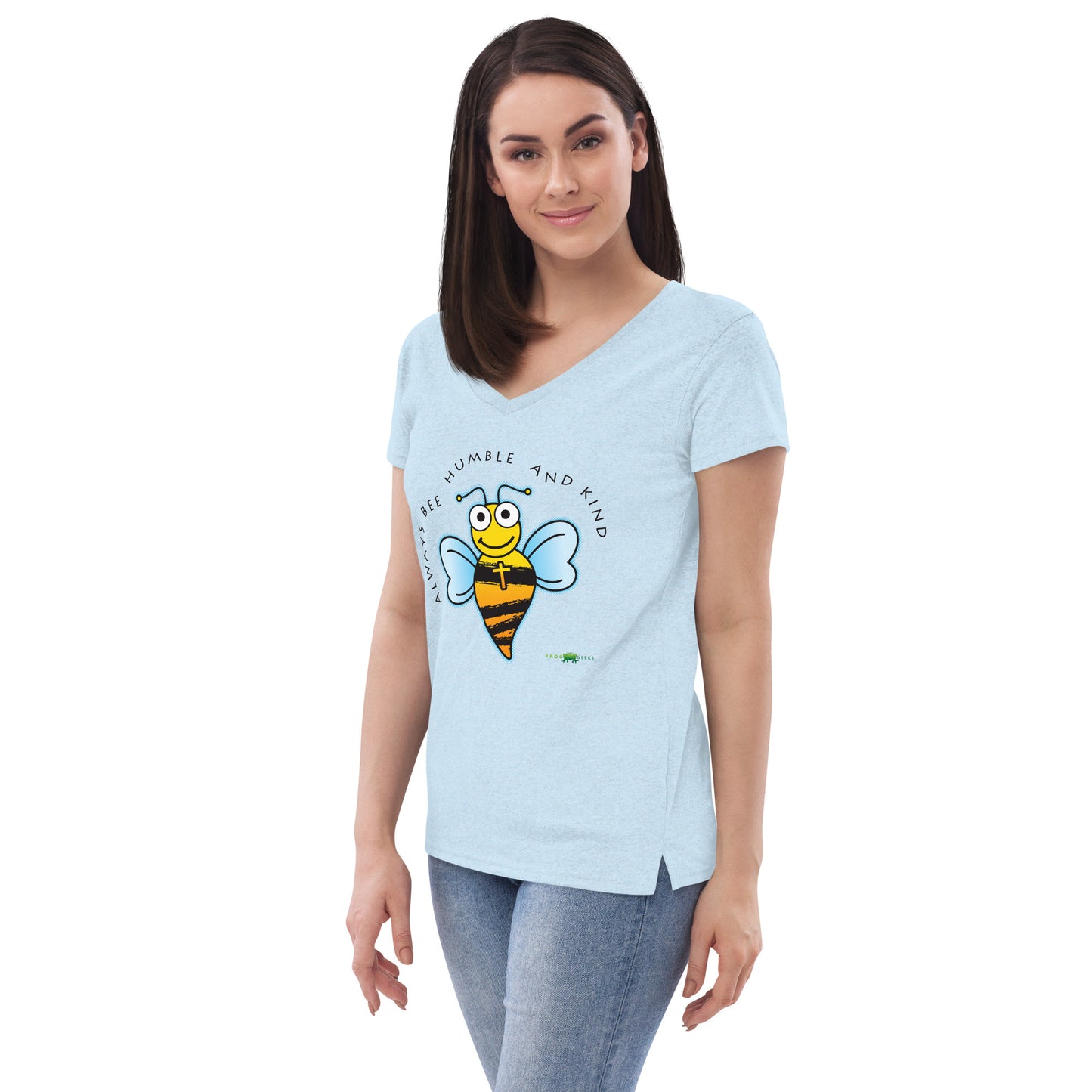 Women’s recycled v-neck t-shirt - Always Bee Humble & Kind by Frog Geeks