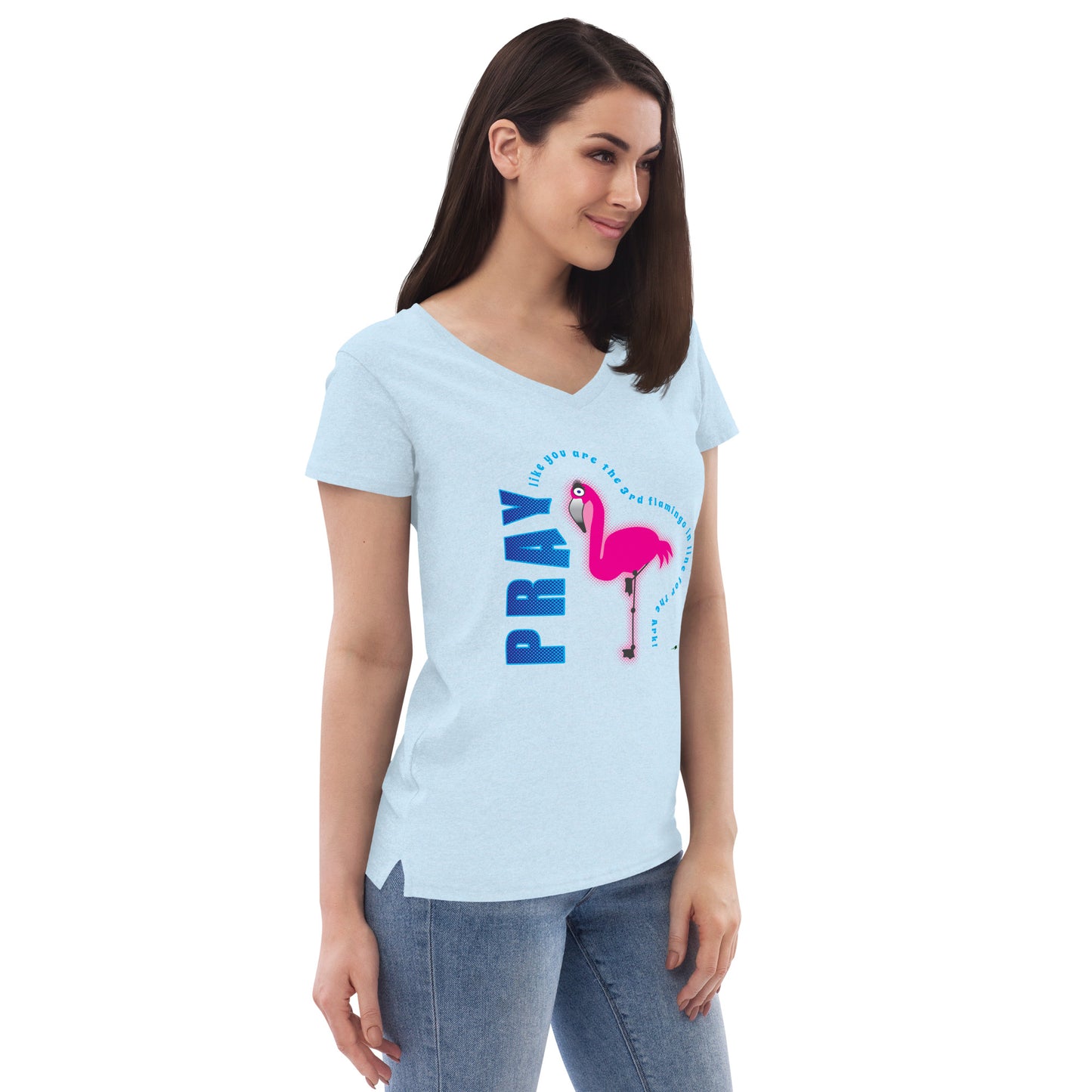 Women’s recycled v-neck t-shirt - Flamingo by Frog Geeks