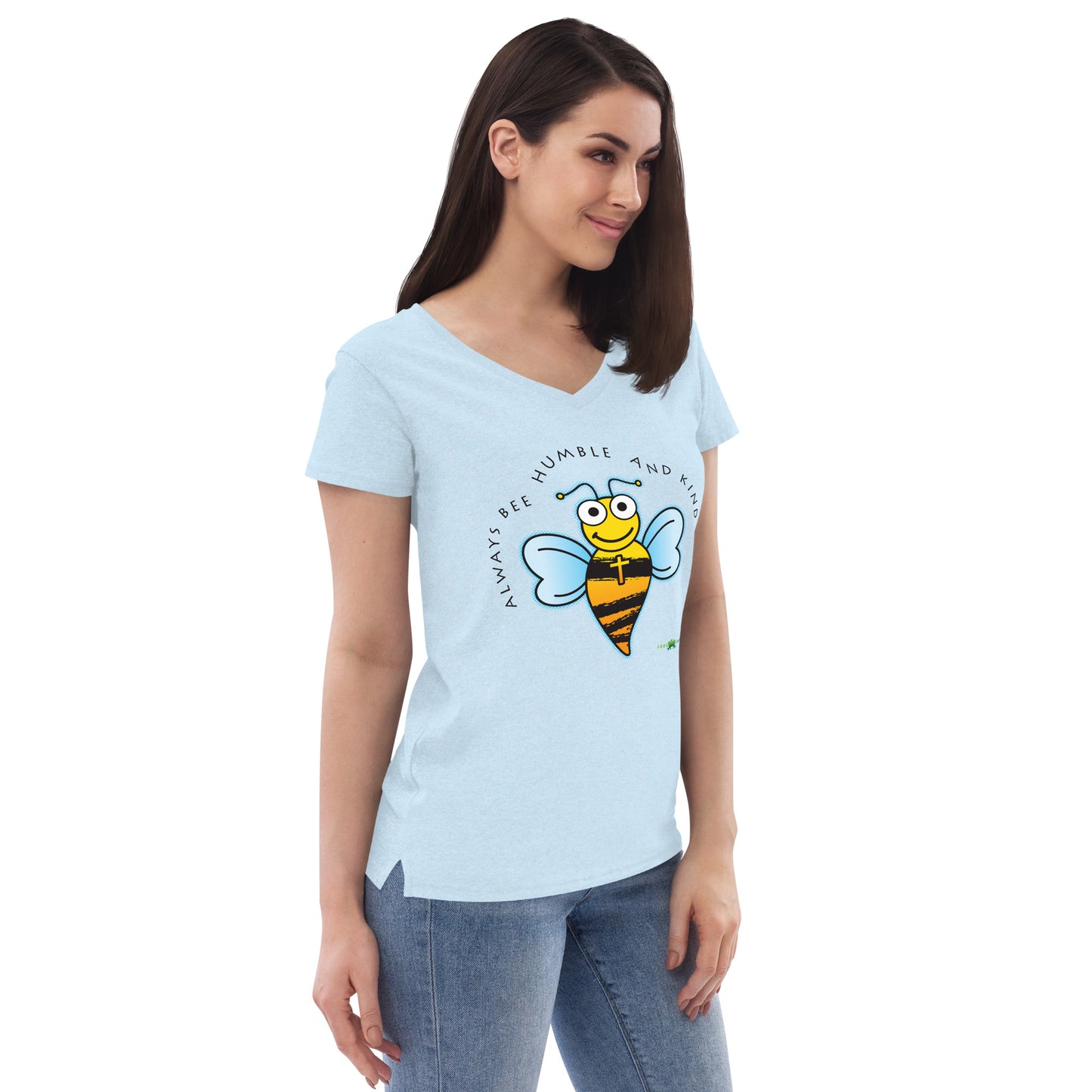 Women’s recycled v-neck t-shirt - Always Bee Humble & Kind by Frog Geeks