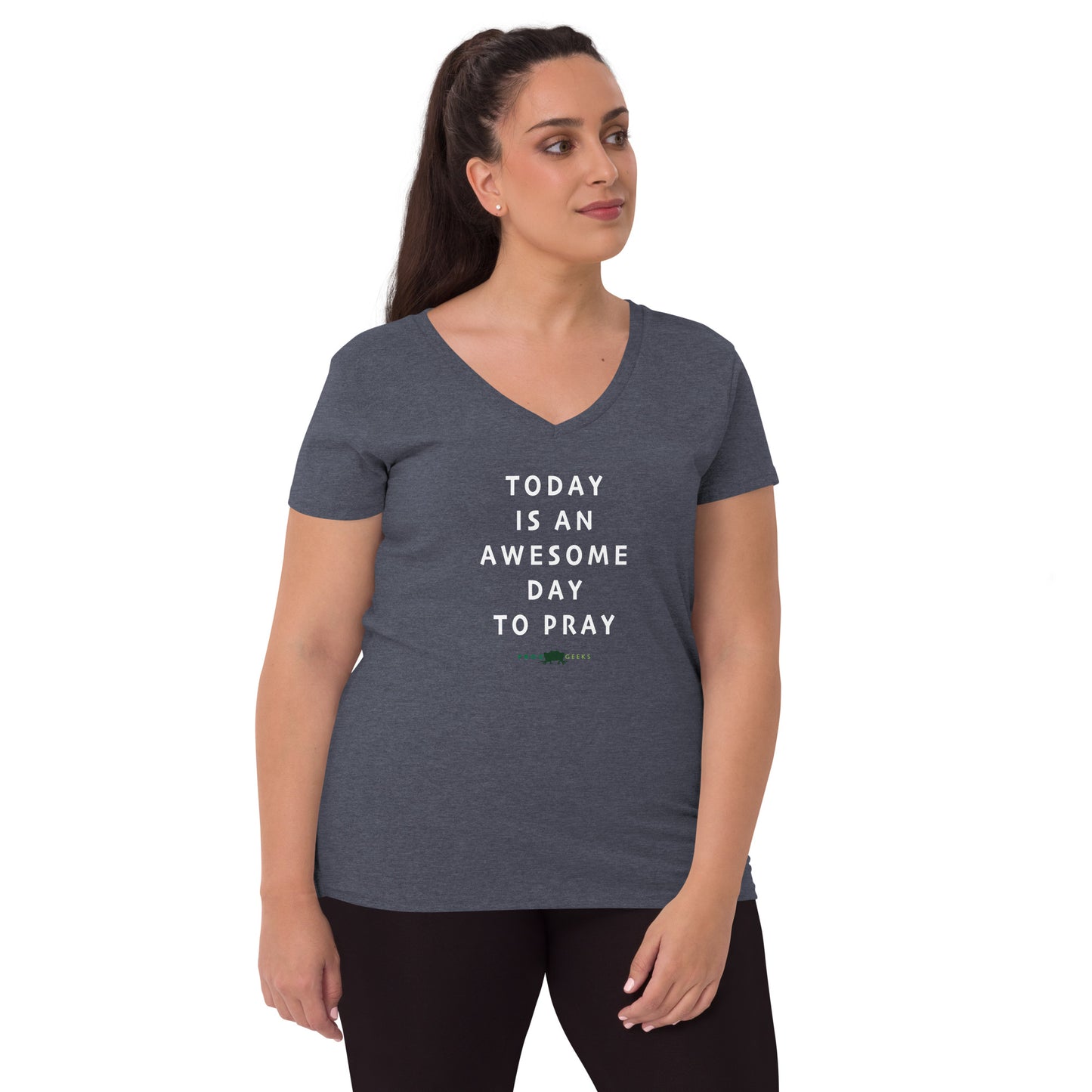 Women’s recycled v-neck t-shirt - Today is an Awesome Day by Frog Geeks