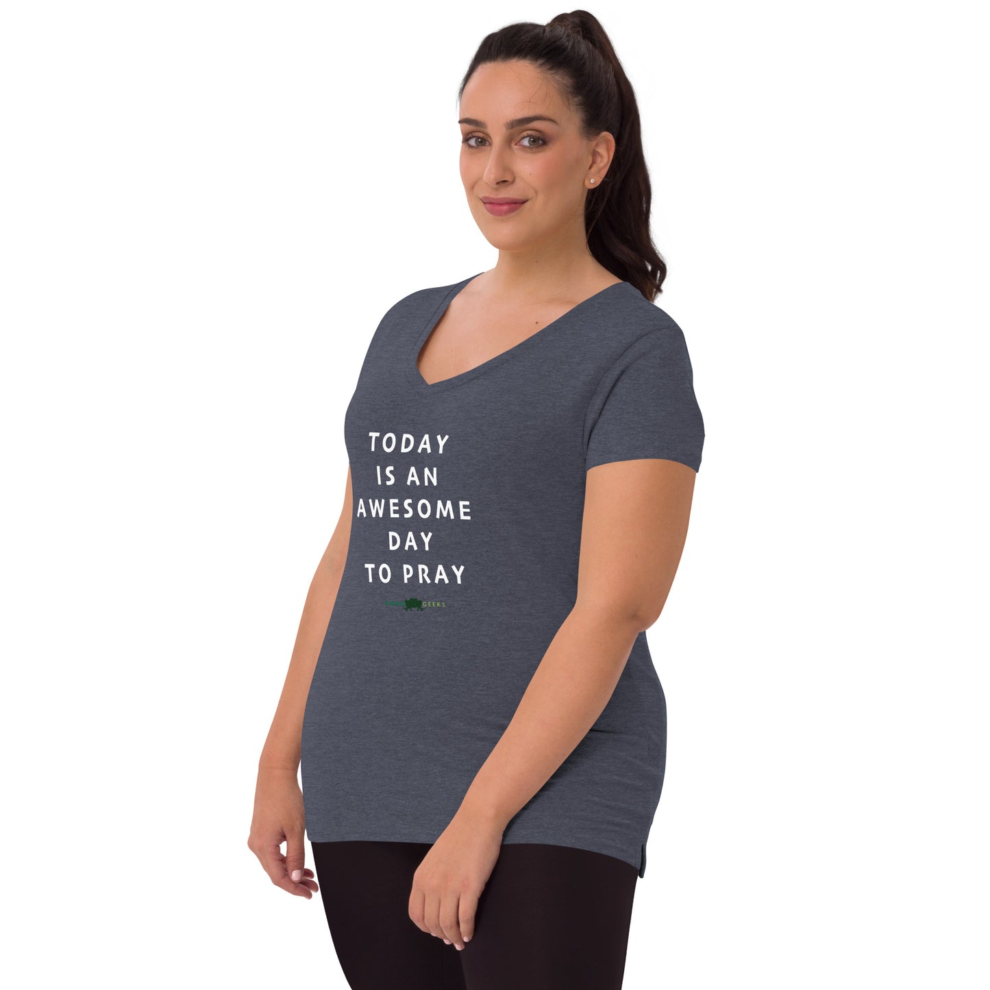 Women’s recycled v-neck t-shirt - Today is an Awesome Day by Frog Geeks